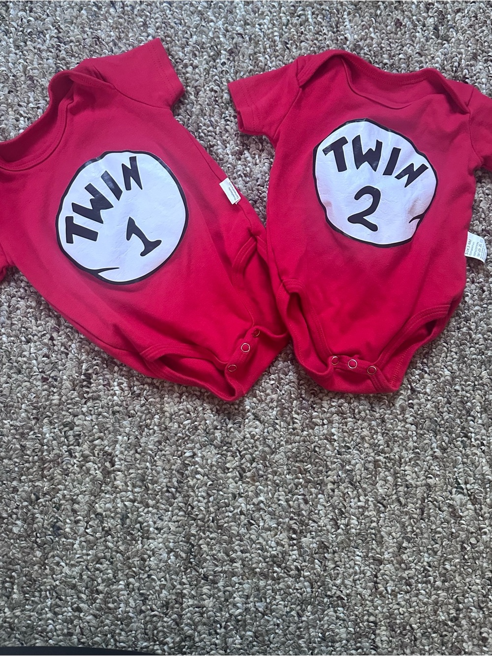 Red 'Twin 1' and 'Twin 2' Baby One-Piece Bodysuits Dr Seuss Halloween Costume